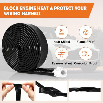Silicone Fuel Line & Wire Heat Shield Sleeve for Automotive, 3/8"I.D. x 5FT - size: 3/8" I.D. x 5FT