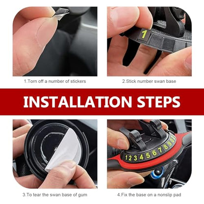 Multifunctional Car Anti-slip Mat, Car Dashboard Anti-slip Pad with Temporary License Plate, 360° Rotatable Dashboard Phone Mount, for Most Cars, Trucks, SUVs (Black & Red)