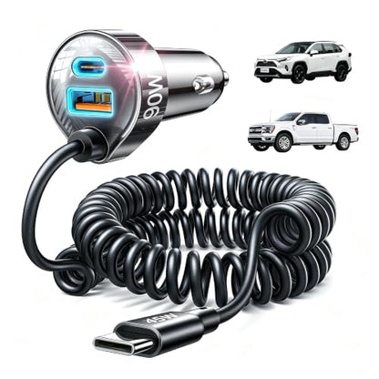 LISEN 90W USB C Car Charger for iPhone 17/16/15 Series - color: Black-90inch
