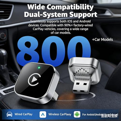 Wireless Carplay Adapter with Ultra-Mini USB Design for Apple CarPlay & Android Auto, 2026 Upgraded CarPlay Dongle Convert Wired to Wireless, Plug and Play, Fast Stable Connection & No Latency