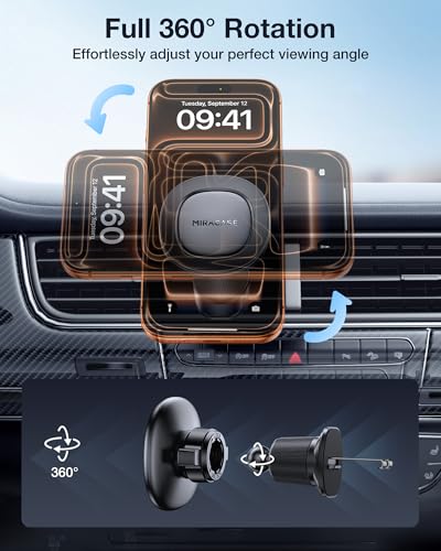 Miracase for MagSafe Car Mount with Metal Hook Clip, Magnetic Phone Holders for Car Phone Holder, Compatible with Garmin GPS Fit iPhone Android and All Smartphones, Matte Black