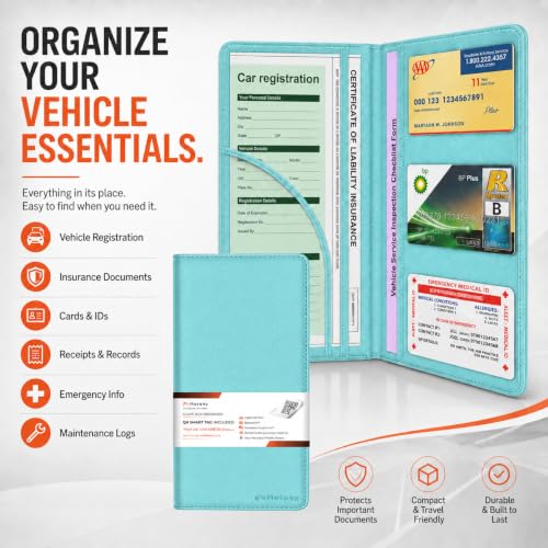 Car Document Holder, Mist Blue Premium PU Leather Glove Box Card Folder - color: Mist Blue