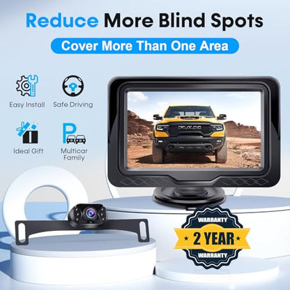 15-Minute Easy to Install Backup Camera: Plug-Play 15FT Clear Night Vision - size: 4.3" Monitor with Camera