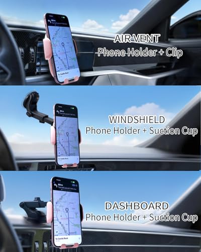 Wireless Car Charger Mount with Air Vent Clip & Suction Base, 15W Fast Auto-Clamping Charging Phone Holder for iPhone 17/16/15/14, Samsung S24/S23, etc.(Pink) - color: suction cup version-Pink
