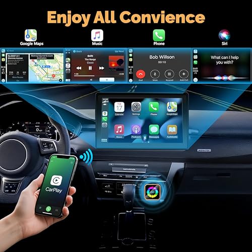 2026 4-in-1 Wireless CarPlay & Android Auto Adapter, AirPlay MirrorLink Screen Mirroring Dongle, 5.8G WiFi BT 5.3, USB/C Plug & Play for OEM Wired Cars (Orange) (Orange)