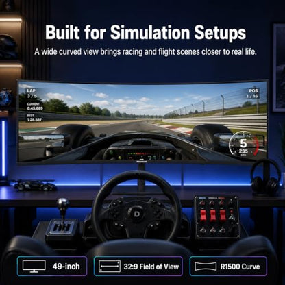 Deco Gear 49 Inch Curved Monitor, 3840x1080 Ultrawide Gaming WDFHD Screen, 144Hz, 32:9, 3ms, 3000:1 VA Display, HDR400, Adaptive Sync, USB-C 65W, HDMI, PIP/PBP, KVM, 1800R, Office & Workstation Setup - size: 49 inch