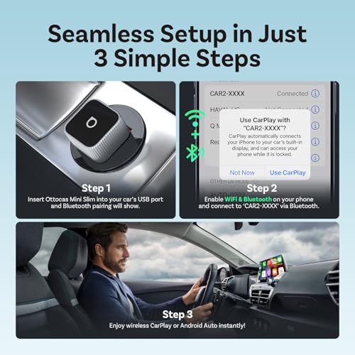 OTTOCAST 2026 Upgrade Mini Cube 3.0, 2-in-1 Wireless CarPlay & Android Auto Adapter, Plug & Play Dongle, Fast Auto-Reconnect, Dual-Band 5Ghz, for Cars with Wired CarPlay & Android Auto - color: Silver