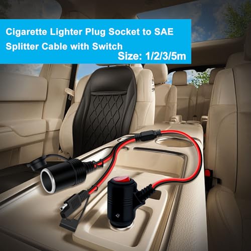 Cigarette Lighter Cable with On Off Switch 12V 24V SAE to Cigarette Lighter Plug with Switch 14AWG 20A Fuse with LED Light, Waterproof Cover Suitable for Cars, Motorcycles, Boats (3 m/10 ft) - size: 3 m/10 ft