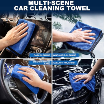 Nuenen 20 Pcs Microfiber Car Drying Towels 800 GSM Thick Plush, Blue - color: Blue