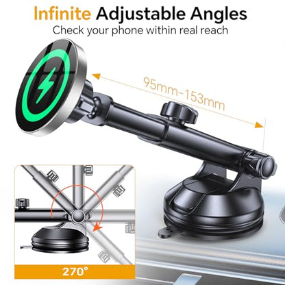 Coolpow 15W Magsafe Car Mount Charger Magnetic Phone Holders for Your Car - color: Gray
