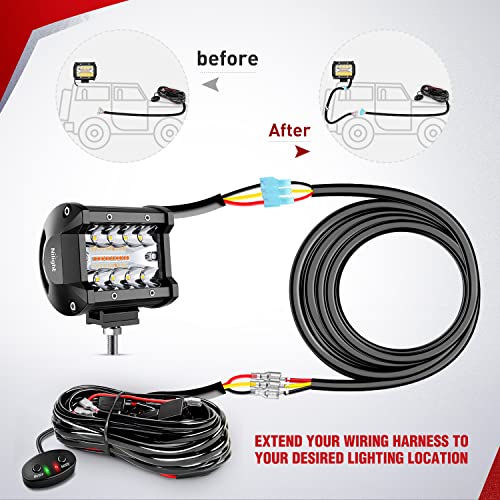 Nilight 2PCS 16AWG 10Feet Wiring Harness Extension for 6Modes Amber White Light Bar Strobe Play and Plug 3-Wires, 2 Years Warranty,Black - size: 16AWG -10FT 3Wires