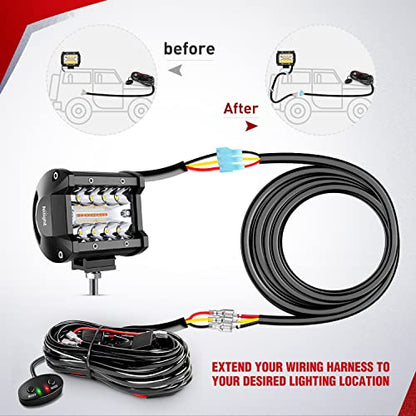 Nilight 2PCS 16AWG 10Feet Wiring Harness Extension for 6Modes Amber White Light Bar Strobe Play and Plug 3-Wires, 2 Years Warranty,Black - size: 16AWG -10FT 3Wires
