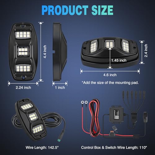 Nilight RGBW LED Rock Lights Kit 6 Pods 22 LEDs Wide Angle Lighting - color: RGBW 22LED, size: 6 Pods