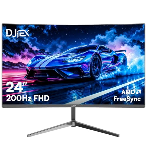24 Inch Curved Gaming Monitor, FHD 1080P, 200Hz | 3000R, 4000:1 Contrast, 1ms Response Time, 98% sRGB, AMD FreeSync, Eye Care, HDMI 2.0 & DP 1.4, VESA Mount, for Game & Office - size: 24 inch