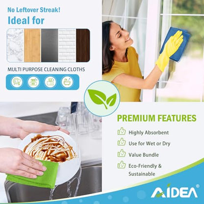 AIDEA Microfiber Cleaning Cloth 100PK, Soft Absorbent Rags, Microfiber Towels for Cars, Kitchen Towels, Dusting Cloth for Home, Window, Cleaning Supplies,12"×12" - color: Blue/Yellow