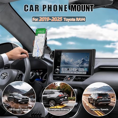 Car Phone Mount for 2019-2025 Toyota RAV4, Smart Auto-Clamping for 7/8" Screen Only (LE/XLE/Adventure), 15W Wireless Fast Charging, Premium Aluminum Holder, Without Blocking Airflow (Not Fit 9/10.5") - size: for Toyota RAV4 | 2019-2025