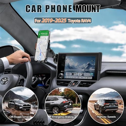 Car Phone Mount for 2019-2025 Toyota RAV4, Smart Auto-Clamping for 7/8" Screen Only (LE/XLE/Adventure), 15W Wireless Fast Charging, Premium Aluminum Holder, Without Blocking Airflow (Not Fit 9/10.5") - size: for Toyota RAV4 | 2019-2025