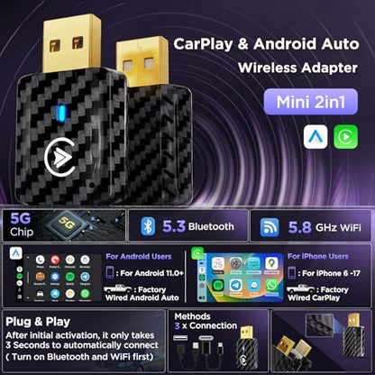 MSXTTLY 2in1 Wireless Carplay Adapter, Android Auto Wireless Adapter