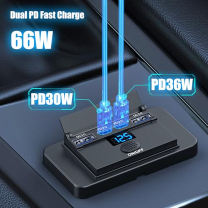 84W 4 Port 12V USB Outlet Surface Mount with Voltmeter, 36W PD and Dual 18W QC3.0 Car USB Port Lightweight Charger Socket Replacement Panel with Button Switch for Bus RV Truck Marine Golf Cart - color: 1 pack