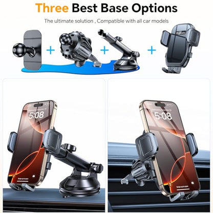 Car Phone Holder Mount【Windshield+Vent+Dash】 Suction Cup Phone Holders for Your Car Phone Mount, Cell Phone Car Mount for Truck Stand Dashboard car Mount for iPhone 16 15 Pro Max (Silicone Black) - color: Silicone Black