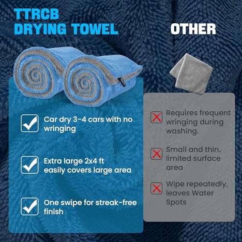 TTRCB 2 Pack Car Drying Towels (48" x 24"), Extra Large Microfiber Towels for Cars, 1400 GSM Ultra-Absorbent, Streak Free, Double Twisted-Loop Drying Towels Car Detailing for SUV, RV, Trucks