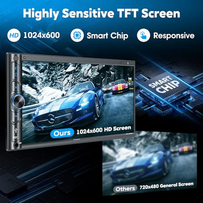 Upgrade Wireless Double Din Car Stereo with Carplay, Android Auto, Bluetooth, 4-Channel RCA, High Power, 2 Subwoofer Ports, 7" HD Capacitive Touchscreen Car Radio, Backup Camera, Audio Receiver - color: Black Wireless Car Stereo
