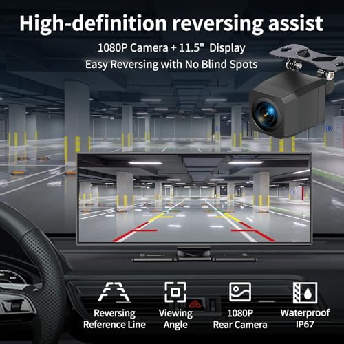 11.5" Wireless Carplay Screen for Car, Portable A pple Carplay & Android Auto Touch Screen, 4K Dash Cam/App Control/1080p Backup Camera/Mirror Link/Voice Control/GPS/Bluetooth,for All Vehicles