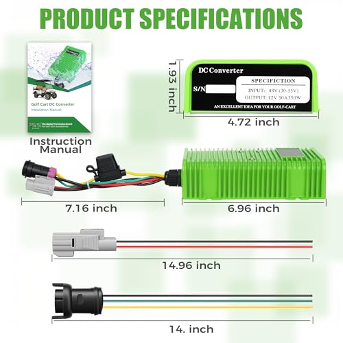 10L0L Golf Cart Voltage Reducer 36V-72V to 12V 30A 350W（Green） - style: 36V-72V