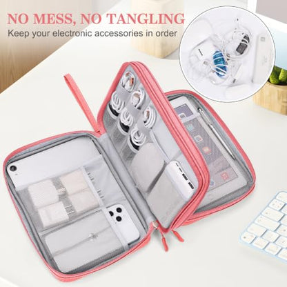 FYY Electronic Organizer, Travel Tech Pouch Bag, Extra Large, Pink - color: Pink, size: 10.8 x 8 x 3.15 inches