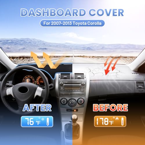 Sunsdrew Upgraded Black Dash Cover for 2007-2013 Toyota Corolla Accessories,Dashboard Cover Mat Carpet Pad UV Protection Anti-Glare Non-Slip - size: 07-13 Corolla Dash Cover(Black)