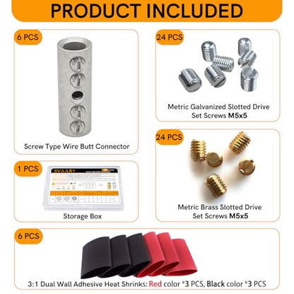4 Gauge Wire Butt Connectors 6 PCS Tinned Brass Mechanical Butt Splice Connectors Kit 4 AWG Mechanical Repair Splice Kit Splice Screw Sleeves 6 PCS Mechanical Splices with 6 PCS 3:1 Heat Shrink Tubes - color: Tinned Brass