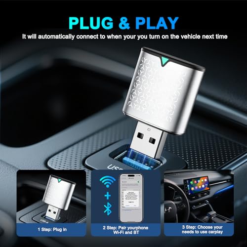 Wireless Carplay Adapter for iPhone, Bluetooth Car Play Dongle - color: Silver