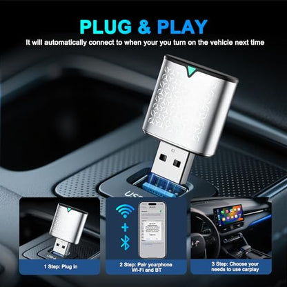 Wireless Carplay Adapter for iPhone, Bluetooth Car Play Dongle - color: Silver