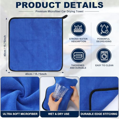 Nuenen 20 Pcs Microfiber Car Drying Towels 800 GSM Thick Plush, Blue - color: Blue