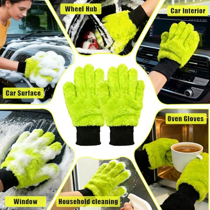 XINDELL 2 Pack Car Wash Glove - Ultra-Soft Plush Fluffy Bear Paw Foam Wash, Scratch-Free Five-Finger Brush, Thickened Car Cleaning Mitt - color: Car Wash Mitt-2pack