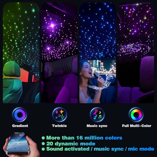 Twinkle Starlight Headliner Light,32W 1000pcs 13.1ft LED Star Ceiling Fiber Optic Light Kit APP/Remote Control for Car/Home/Party - size: 1000pcs*0.029in*13.1ft
