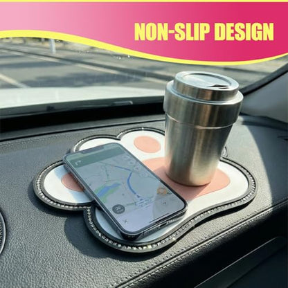 Bling Bear Claw Car Dashboard Non Slip Mat, Rhinestone Car Dashboard Grip Pad, Vehicle Strong Sticky Pads for Cell Phone, Sunglass, Key, Glass, Electronic Devices (Pink) - color: Pink