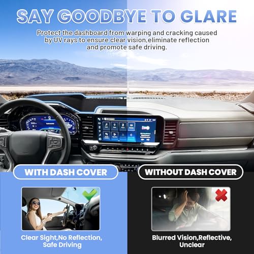Sunsdrew Upgraded Black Dash Cover for 2022-2025 Chevrolet Chevy Silverado Accessories,Custom Fit Dashboard Cover Mat Anti-Glare UV Protector Non-Slip - size: 22-25 Silverado Dash Cover(Black)