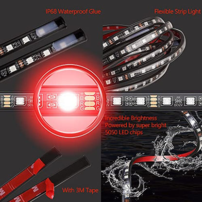 Smart RGB Car Underglow Kit with App & RF Remote - IP67 Waterproof, 16 Million Color LED Light Strips, Music Sync, Universal Fit for All Cars, Trucks, Vans - 12V DC Exterior Lighting