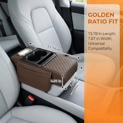 Car Center Console Armrest Pillow, 5-in-1 Armrest Box Cover with Cup Phone Holder & Storage Pocket Tissue Box, Multifunctional Auto Middle Console Arm Rest Protector, Universal Fit (Coffe) - color: Coffee
