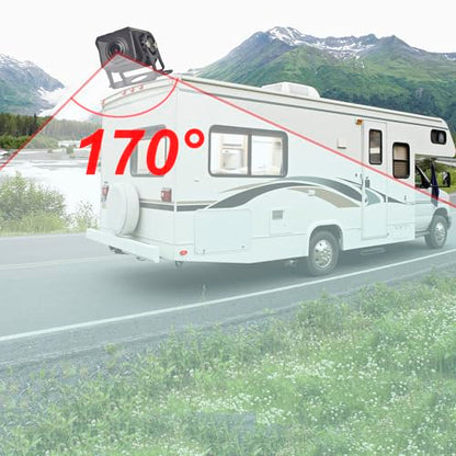 HD Wired RV Backup Camera System Kit,7 inch IPS Dual Split Screen Monitor DVR Recording IP69 Waterproof 1080P Front View Rear View Reverse Cameras Parking Lines for Truck/Semi-Trailer/Box Truck