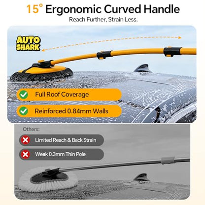 7 in 1 Car Wash Kit with 20L Folding Bucket & Brush, Extendable Car Wash Brush with 40.5" Long Handle, 15° Curved Aluminum Pole, Scratch-Free Microfiber Chenille Mop for SUV Truck RV, Yellow - color: Yellow