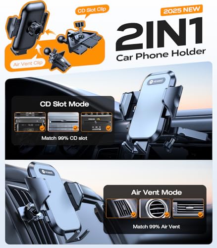 VICSEED Car Phone Holder with Metal CD Slot & Air Vent Clip [Secure Hold] - color: Black