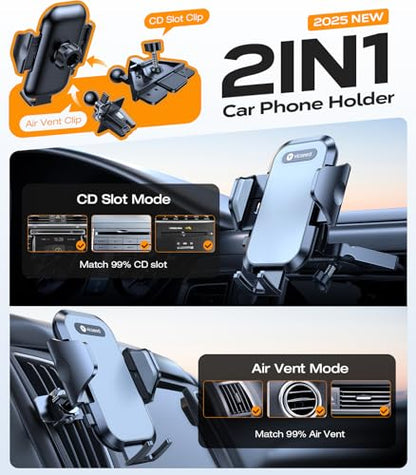 VICSEED Car Phone Holder with Metal CD Slot & Air Vent Clip [Secure Hold] - color: Black