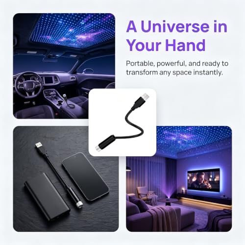 USB Star Projector Night Light, Adjustable Car Roof Star Light - color: purple