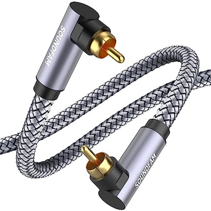 Dual 90 Degree Subwoofer Cable Double Right Angle RCA Cable [24K Gold-Plated,Hi-Fi Sound] for Home Theater,Subwoofer,Hi-Fi Systems-Grey (26ft/8M) - size: 26ft/8M, style: 90 Degree RCA to 90 Degree RCA