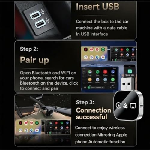 4‑in‑1 Wireless CarPlay Adapter, Convert Factory Wired CarPlay to Wireless CarPlay, Supports AirPlay & Android Screen Mirroring, Plug‑and‑Play, for Cars with Original Wired CarPlay - size: For iphone