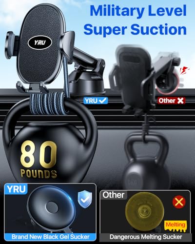 YRU【Upgraded Military-Grade & Safety Cert Universal Car Phone Holder Mount - color: Black