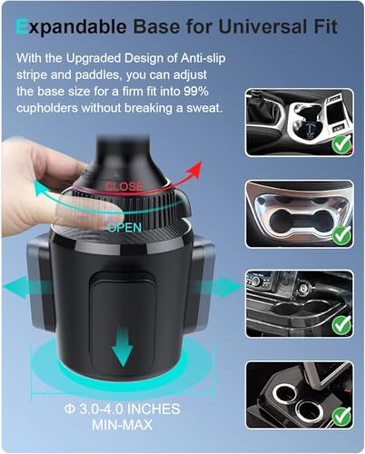 OQTIQ for MagSafe Wireless Car Charger Cup Holder Mount Compatible with iPhone 17/16/15/14/13/12, Magnetic Car Phone Mount 15W Fast Charging Telescopic Arm Heat Dissipation System, with PD 30W Adapter