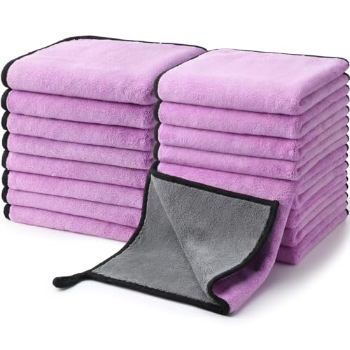 20 Pcs Microfiber Car Drying Towels 800 Gsm Thick Plush, Grey and Purple - color: Grey and Purple